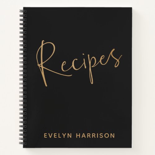 Personalized Recipe Journal in Black and Gold
