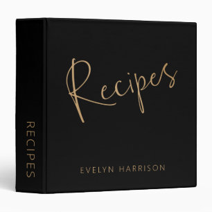 Personalized Recipe Journal in Black and Gold 3 Ring Binder