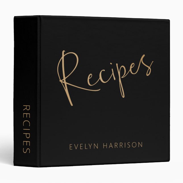 Personalized Recipe Journal in Black and Gold 3 Ring Binder (Front/Spine)
