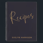 Personalized Recipe Journal in Indigo Blue Gold<br><div class="desc">Stay organized in style with this personalized recipe journal in indigo blue and gold. Featuring trendy script typography on a dark blue background with golden text, this chic journal allows you to add your name for a custom touch. Inside, you'll find plenty of recipe pages to fill out, making it...</div>