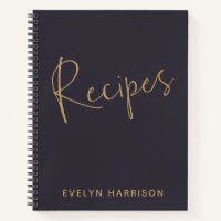 Personalized Recipe Journal in Indigo Blue Gold