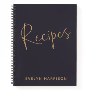 Personalized Recipe Journal in Indigo Blue Gold