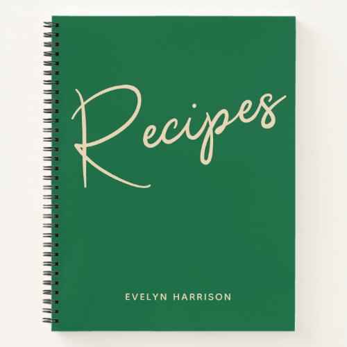 Personalized Recipe Journal in Kelly Green
