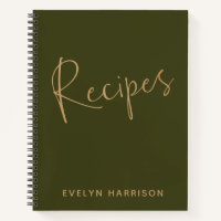Personalized Recipe Journal in Olive Green Gold