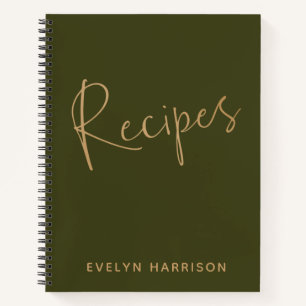 Personalized Recipe Journal in Olive Green Gold