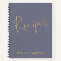 Personalized Recipe Journal in Slate Blue Gold