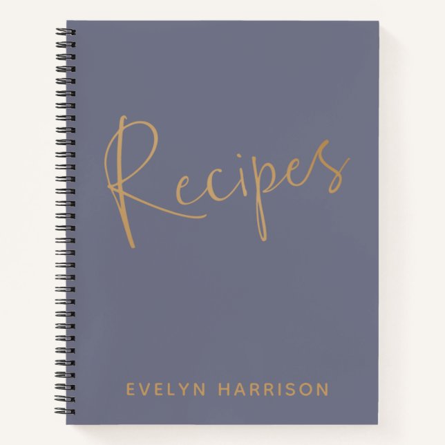 Personalized Recipe Journal in Slate Blue Gold (Front)