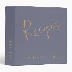 Personalized Recipe Journal in Slate Blue Gold 3 Ring Binder