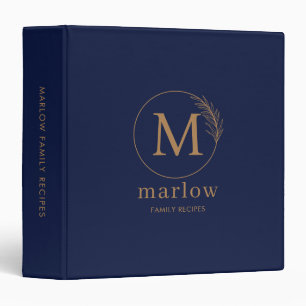 Personalized Recipe Journal Indigo Blue Gold 3 Ring Binder