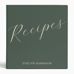 Personalized Recipe Keeper Sage Green Script 3 Ring Binder