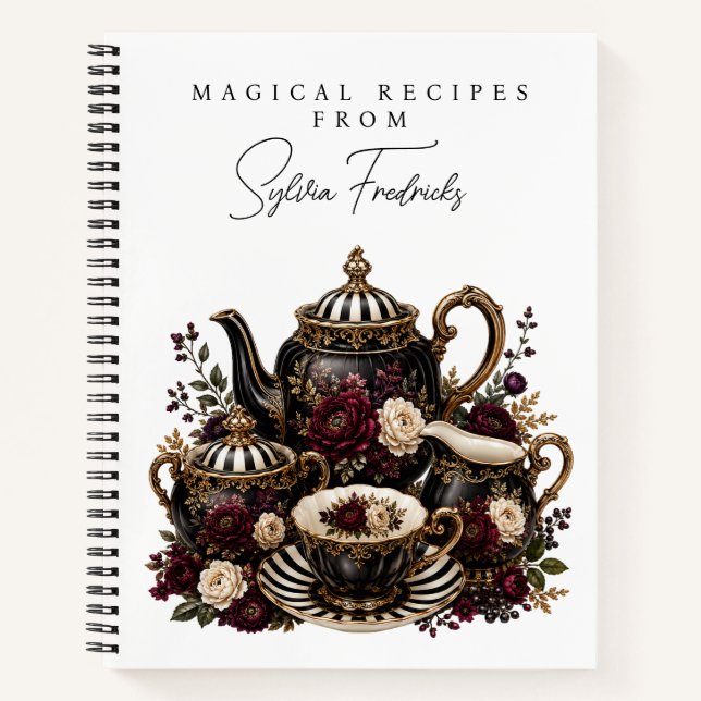 Personalized Recipe Notebook - Gothic Tea Set (Front)