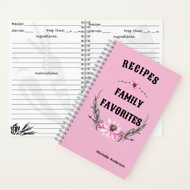 Personalized Recipe Organizer | Floral Mom  Descri Notebook (Inside)