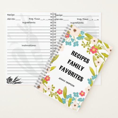 Personalized Recipe Organizer Floral Recipe Book