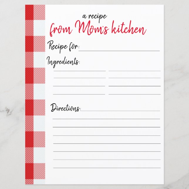Personalized Recipe Paper (Front)