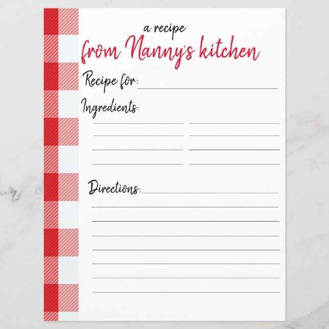 Personalized Recipe Paper (Front)