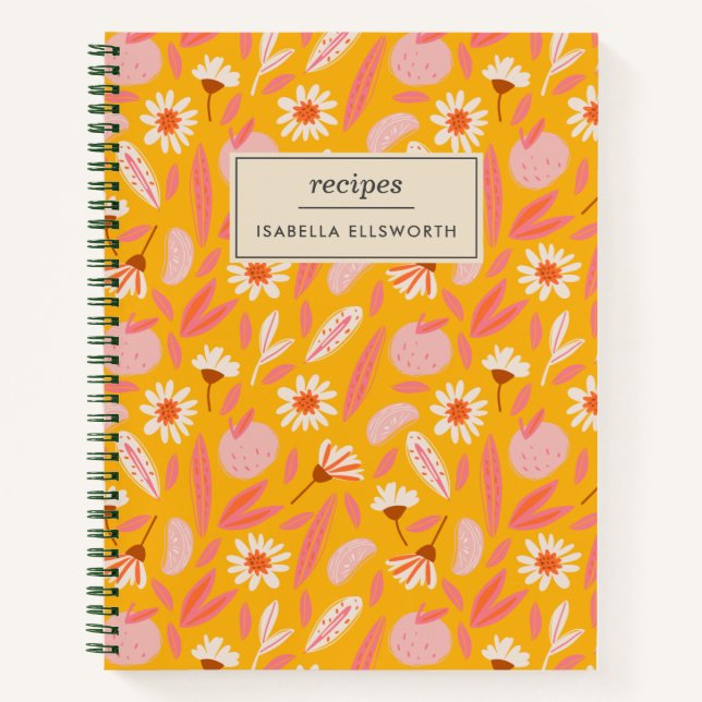 Personalized Recipe Playful Retro Floral Pattern Notebook (Front)