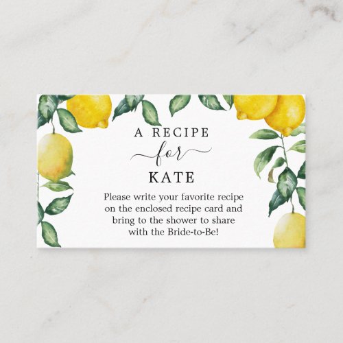 Personalized Recipe request Bridal Shower Lemons Business Card