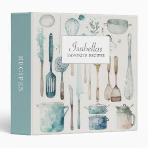 Personalized Recipe Watercolor Cookbook 3 Ring Binder