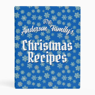 Personalized Recipes Blue Snowflake Pattern Mini Binder
