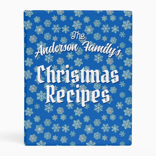 Personalized Recipes Blue Snowflake Pattern  Mini Binder (Front)