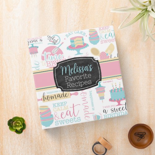Personalized Recipes Cookbook Cute Baking 3 Ring Binder