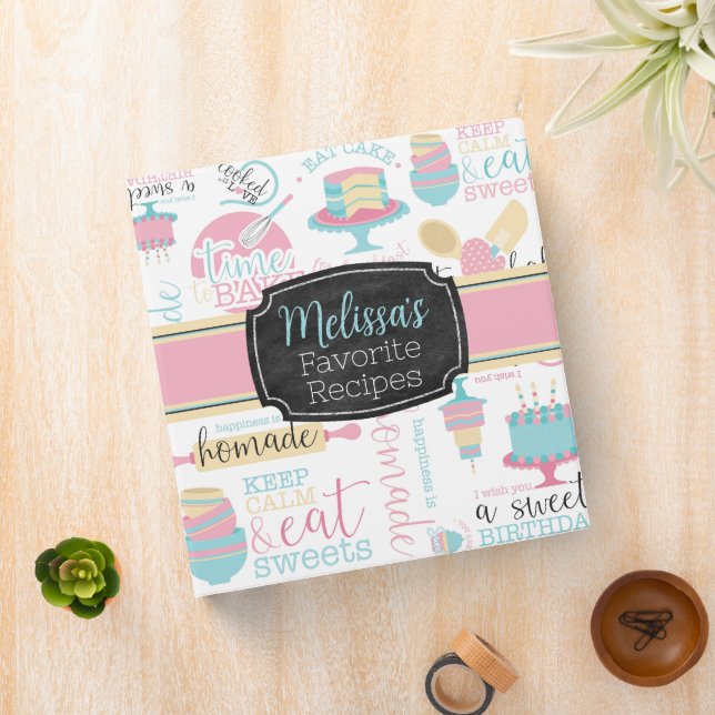 Personalized Recipes Cookbook Cute Baking 3 Ring Binder (In Situ)