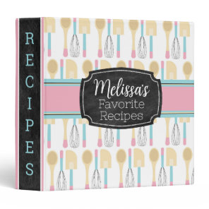 Personalized Recipes Cookbook Cute Baking Utensils 3 Ring Binder