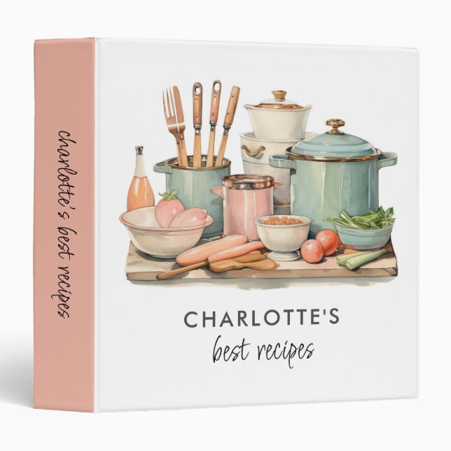 Personalized Recipes Cooking Pots Food Utensils  3 Ring Binder (Front/Spine)
