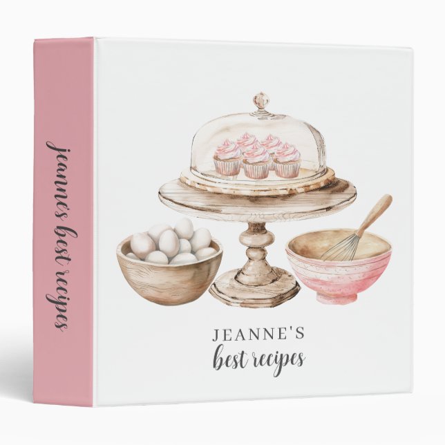 Personalized Recipes Cupcakes 3 Ring Binder (Front/Spine)