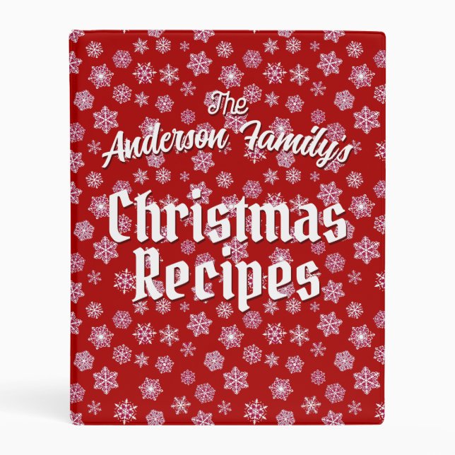 Personalized Recipes Deep Red Snowflake Pattern Mini Binder (Front)