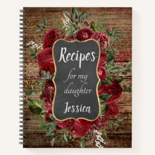 Personalized Recipes for my Daughter Red Floral Notebook