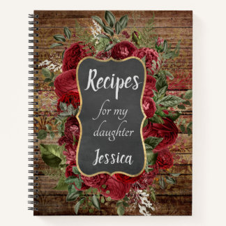Personalized Recipes for my Daughter Red Floral Notebook