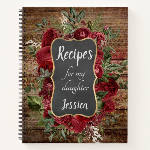 Personalized Recipes for my Daughter Red Floral Notebook