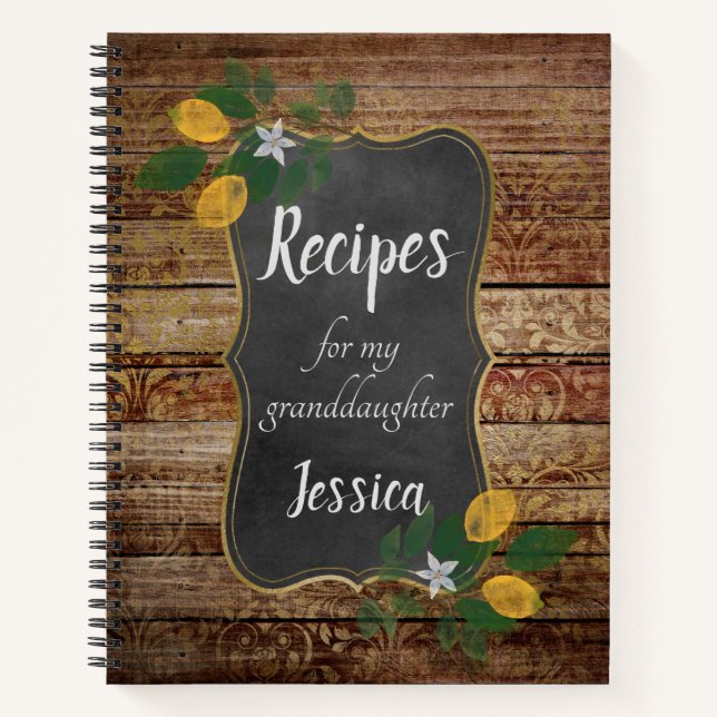Personalized Recipes for my Granddaughter on Brown Notebook (Front)