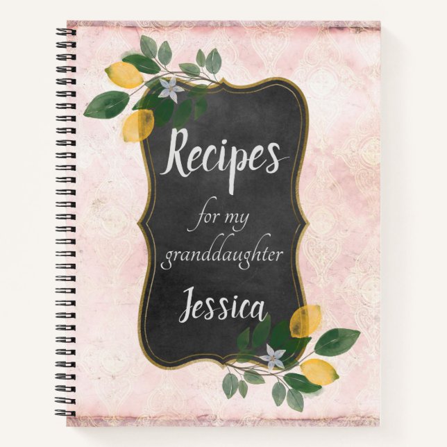 Personalized Recipes for my Granddaughter on Pink Notebook (Front)