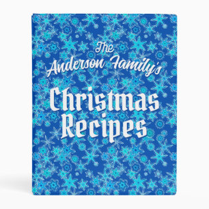 Personalized Recipes Geometric Snowflakes, Blue Mini Binder