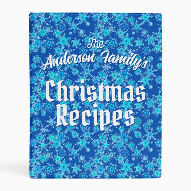 Personalized Recipes Geometric Snowflakes, Blue Mini Binder (Front)