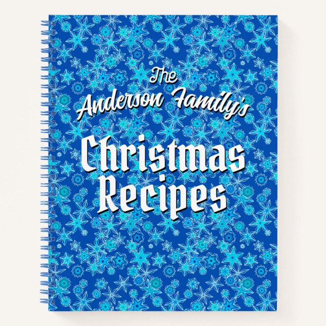 Personalized Recipes Geometric Snowflakes, Blue   Notebook (Front)