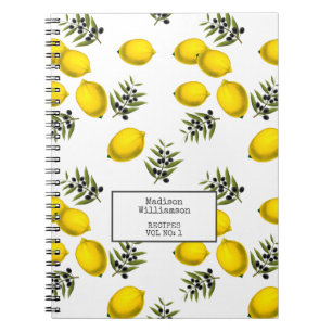 Personalized Recipes Lemon and Olive Pattern Notebook