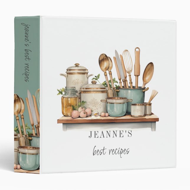 Personalized Recipes Pots Pans Cooking Utensils 3 Ring Binder (Front/Spine)