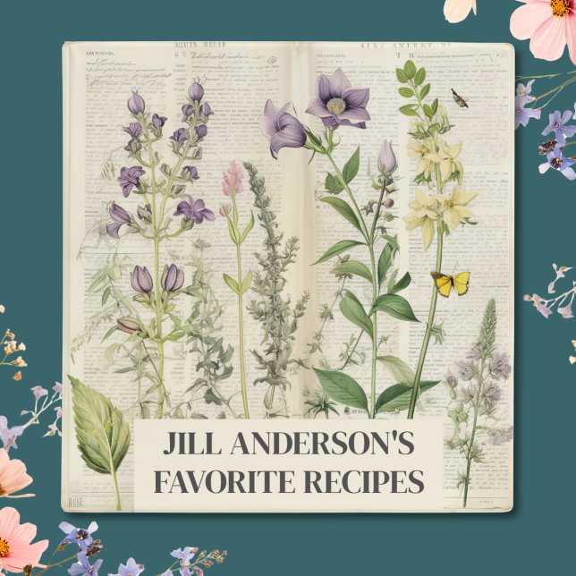 Personalized Recipes Vintage Botanical Herb 3 Ring Binder (Creator Uploaded)
