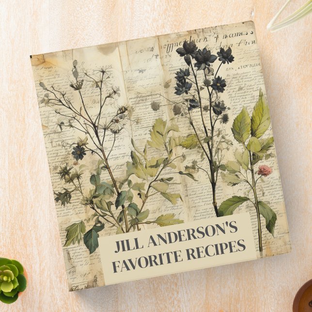 Personalized Recipes Vintage Botanical Herb 3 Ring Binder (Creator Uploaded)