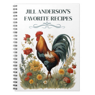 Personalized Recipes Vintage Botanical Rooster Notebook