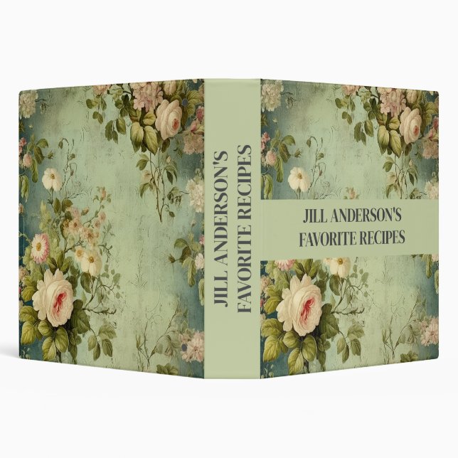 Personalized Recipes Vintage Botanical Rose 3 Ring Binder (Background)