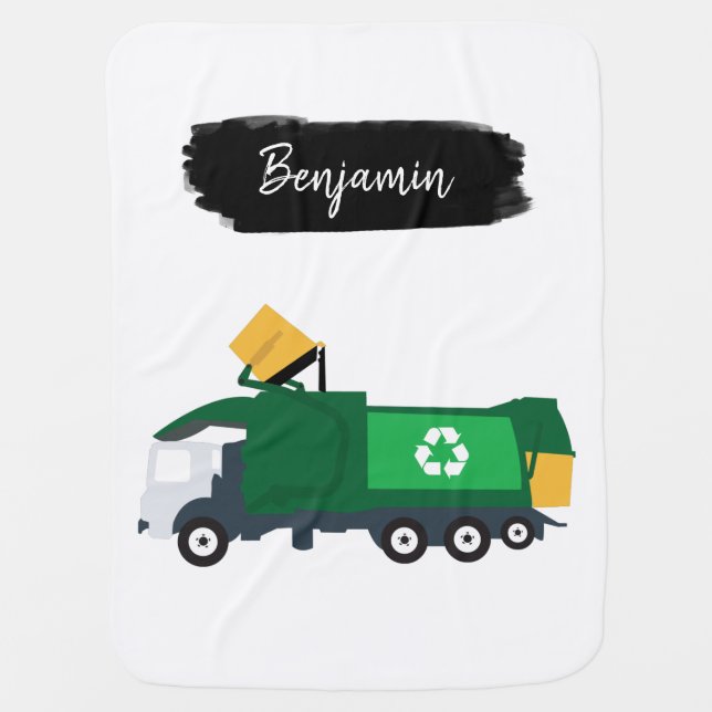 Personalized Recycling Garbage Truck Baby Blanket (Front)