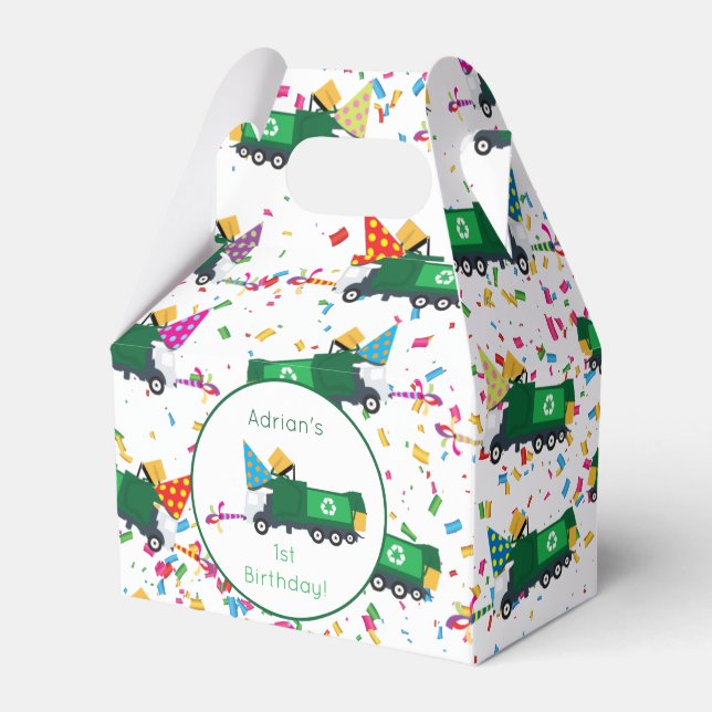 Personalized Recycling Garbage Truck Party Pattern Favor Boxes (Front Side)
