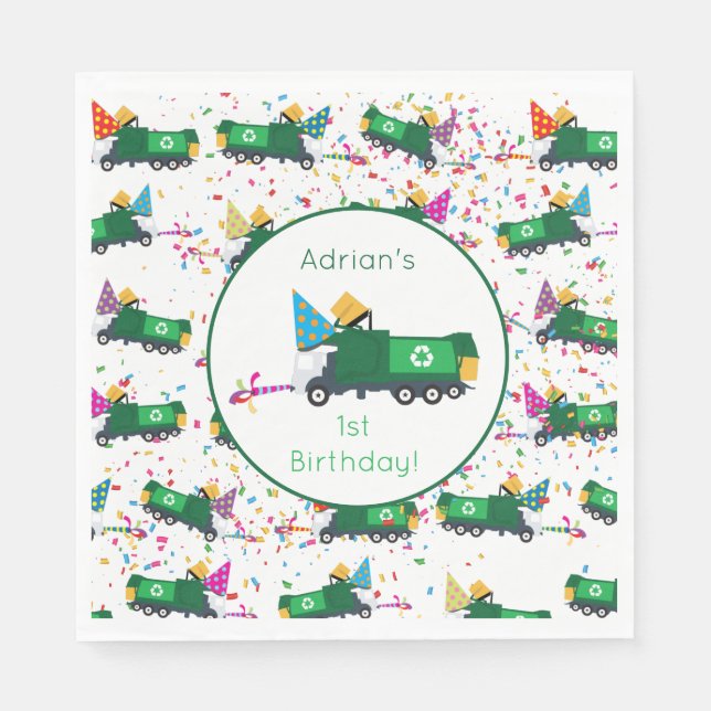 Personalized Recycling Garbage Truck Party Pattern Napkins (Front)