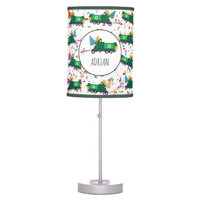 Personalized Recycling Garbage Truck Party Pattern Table Lamp (Front)