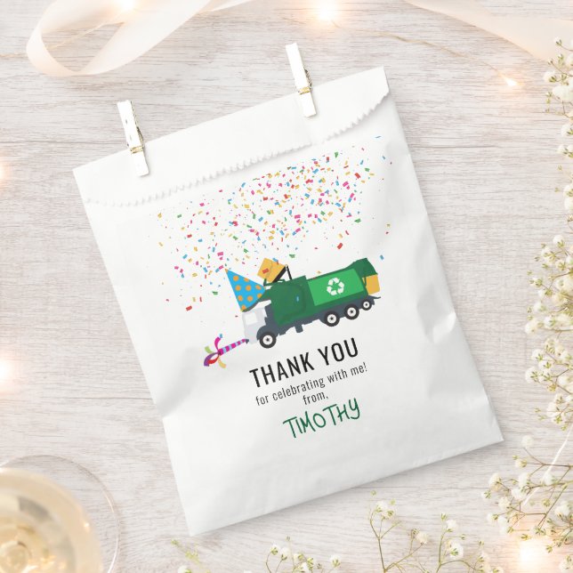 Personalized Recycling Garbage Truck Party Theme Favor Bag (Clipped)