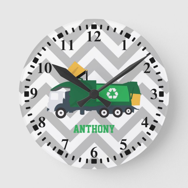 Personalized Recycling Garbage Truck Round Clock (Front)